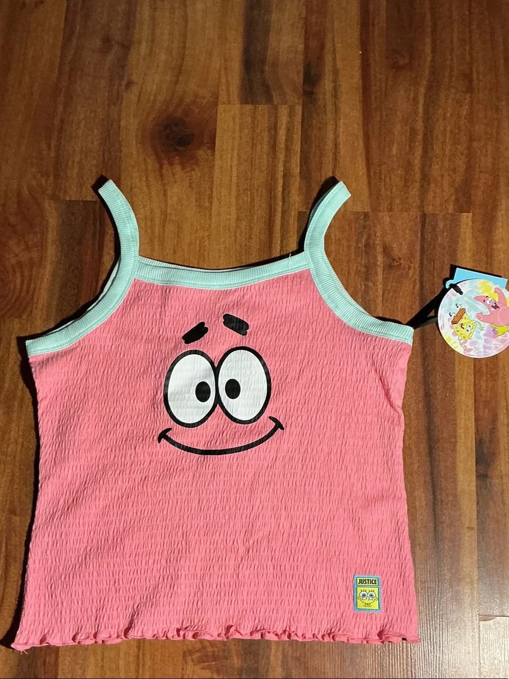 Bob sponge Justice Pink Tank Top with Aqua Trim and Smiley Face nwt sz xl kids